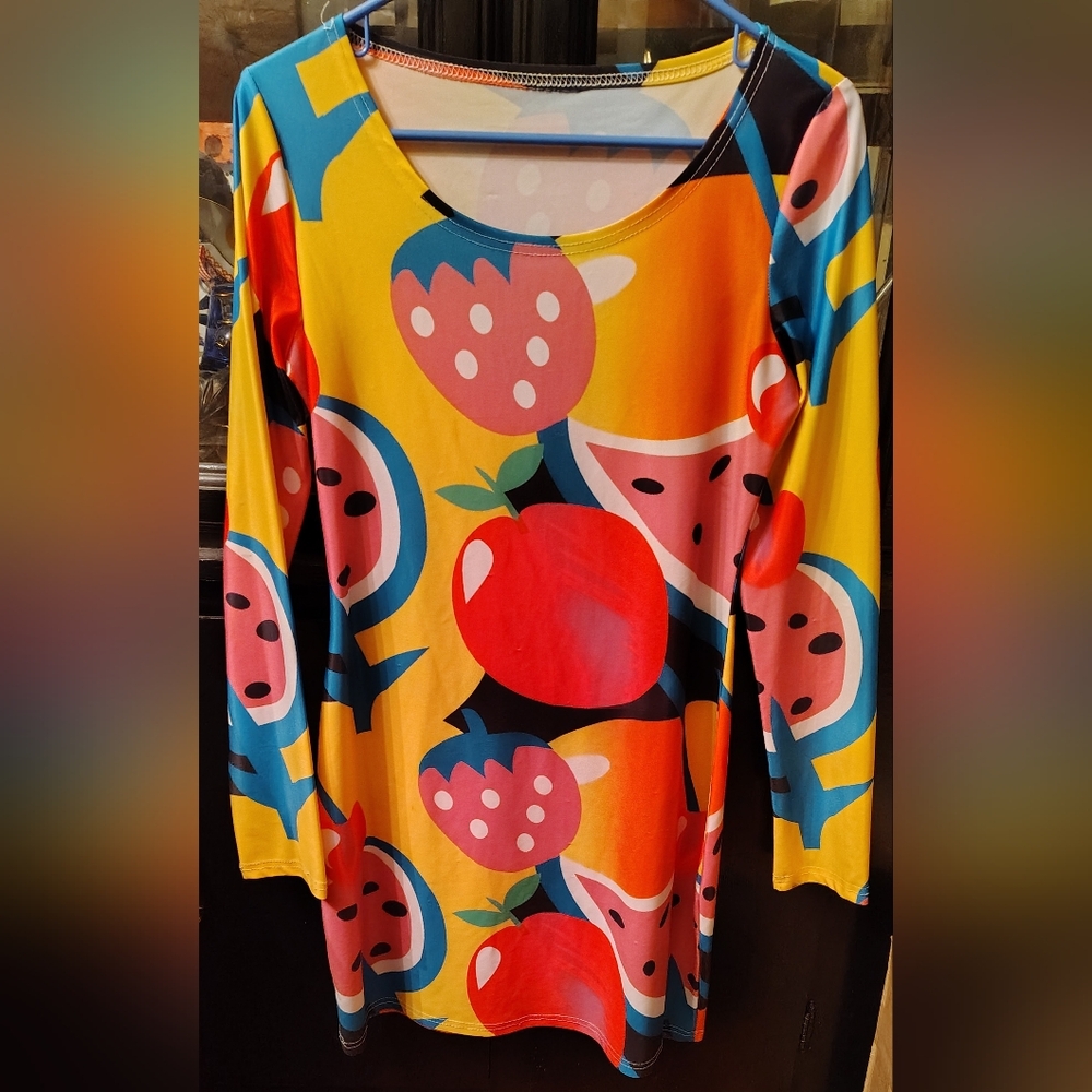 Nasty Gal×Lazy Oaf Spandex Fruit Print Dress, Size Large - Picture 2 of 4